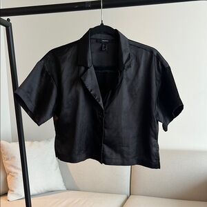 Forever 21 Black Button Down Shirt Cropped Top